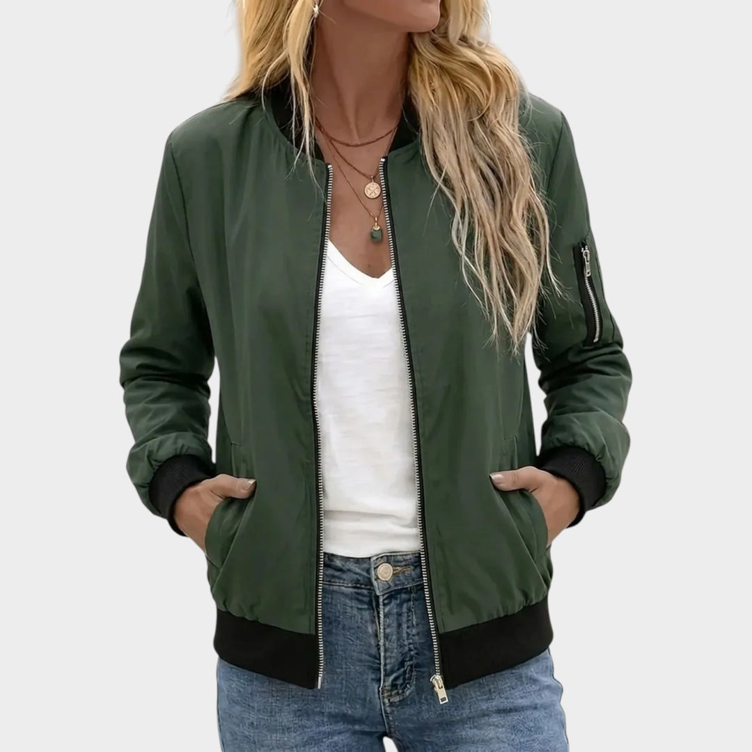 Women’s Bomber Jacket Zip Up Pocket Detail