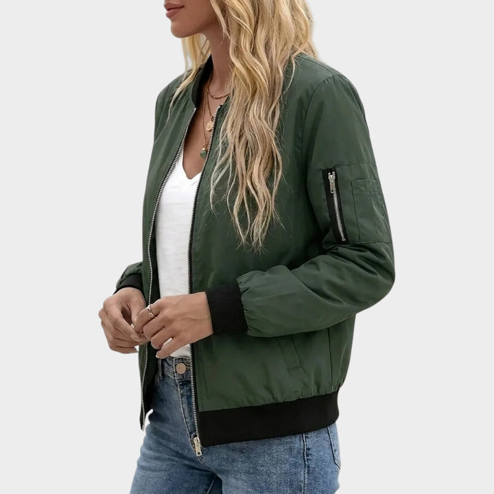 Women’s Bomber Jacket Zip Up Pocket Detail