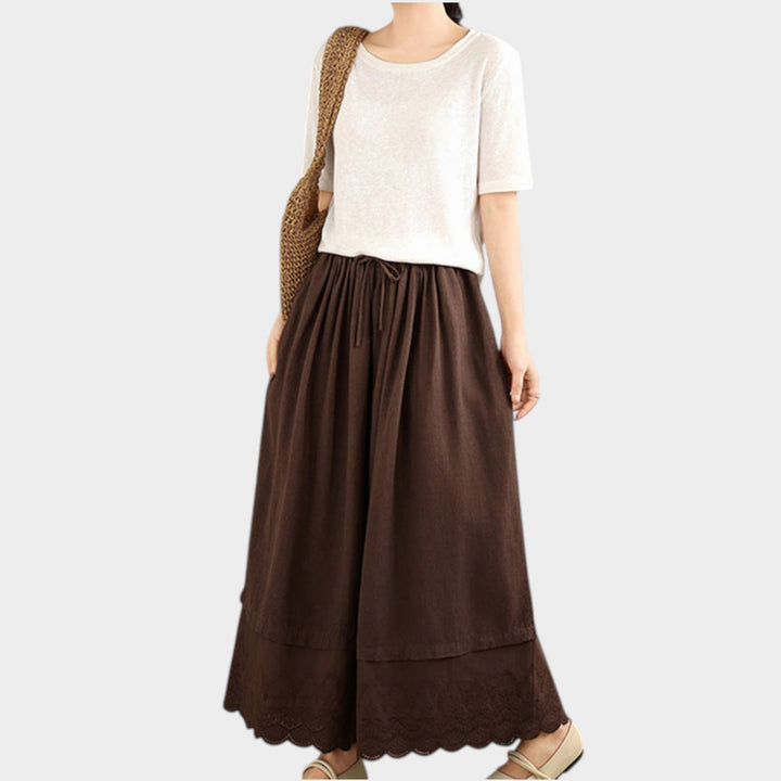 Lace Hem Cotton Culottes | High Waist Wide Leg Trousers