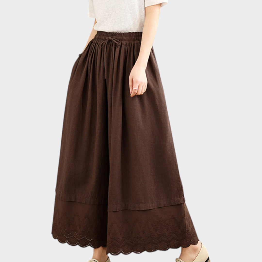 Lace Hem Cotton Culottes | High Waist Wide Leg Trousers