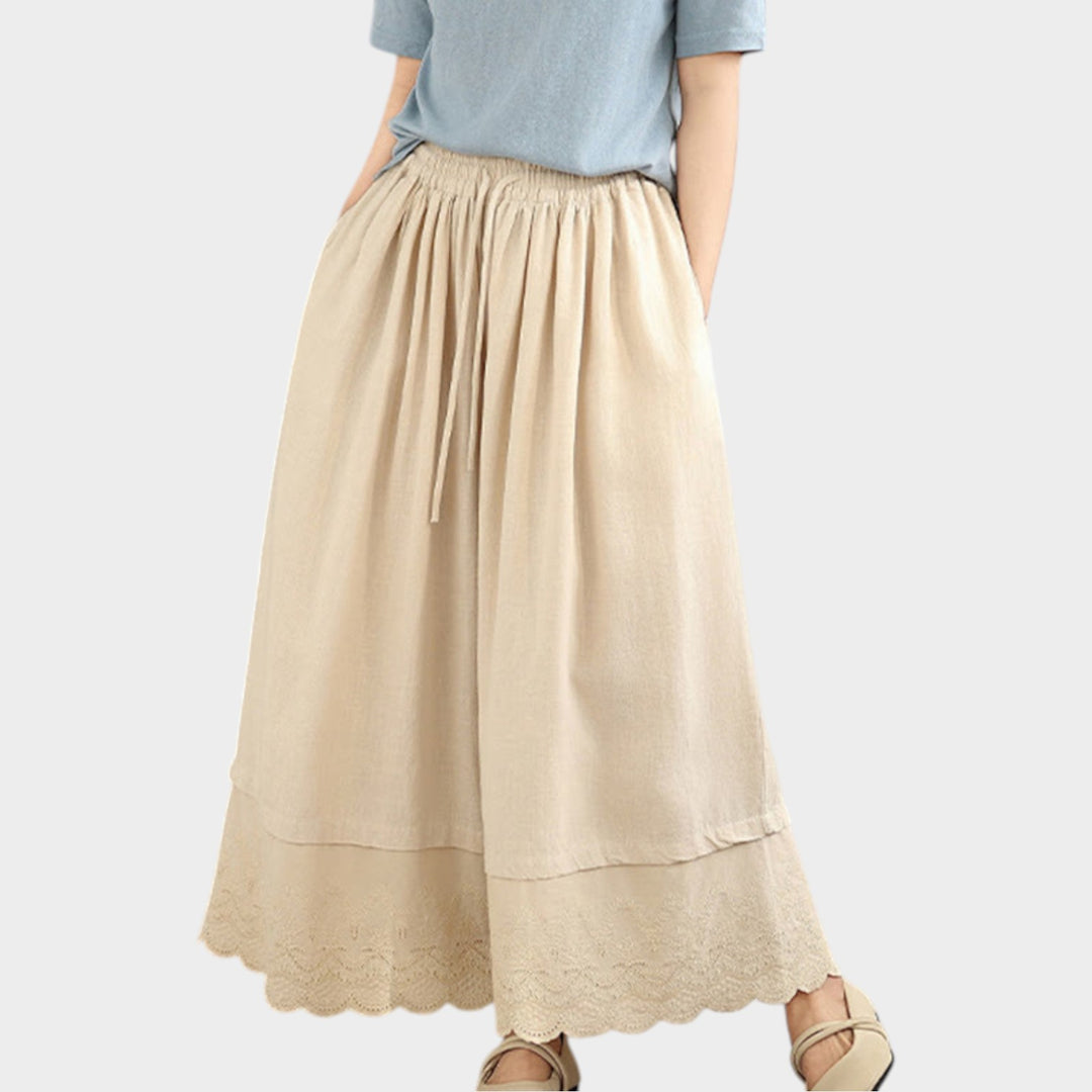Lace Hem Cotton Culottes | High Waist Wide Leg Trousers