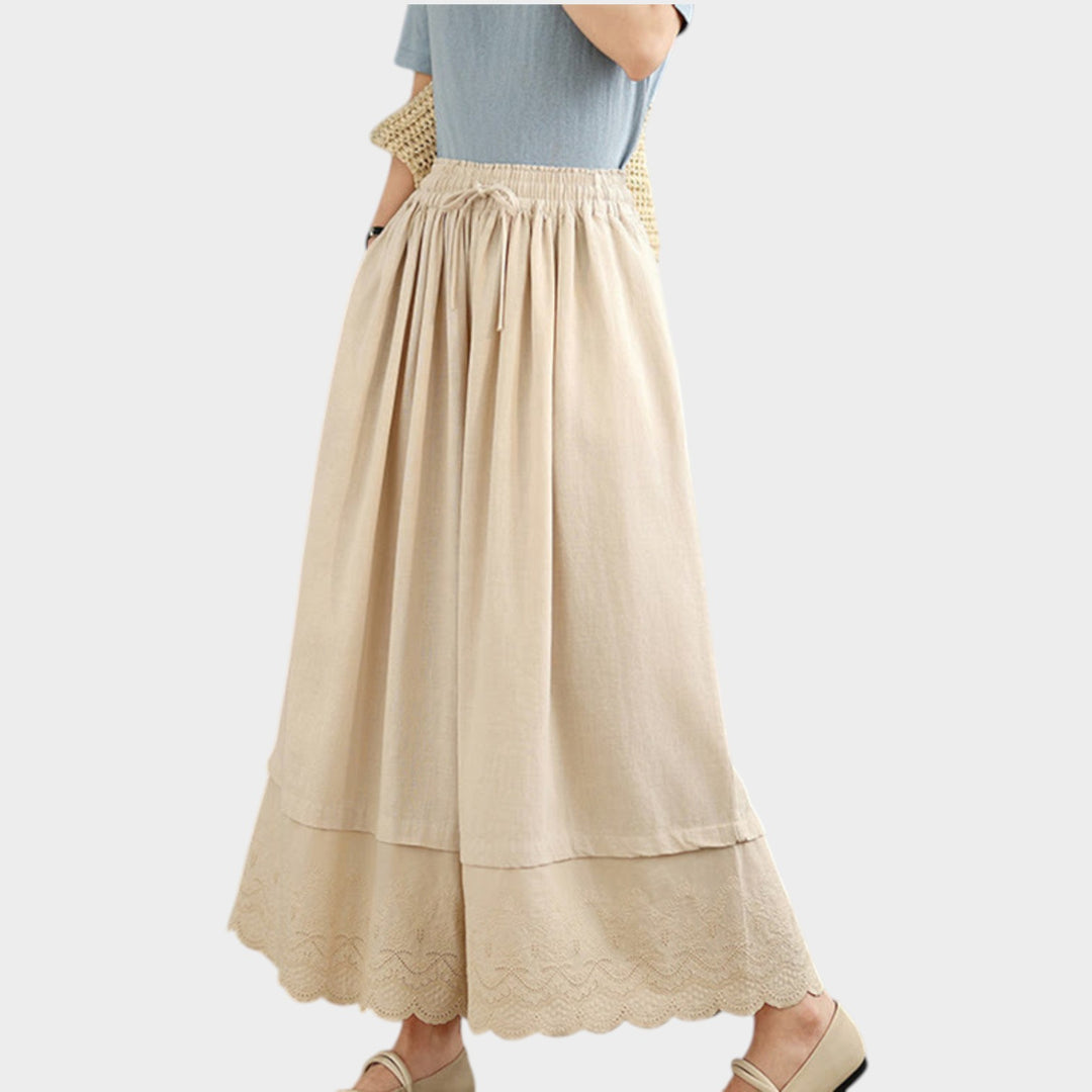 Lace Hem Cotton Culottes | High Waist Wide Leg Trousers