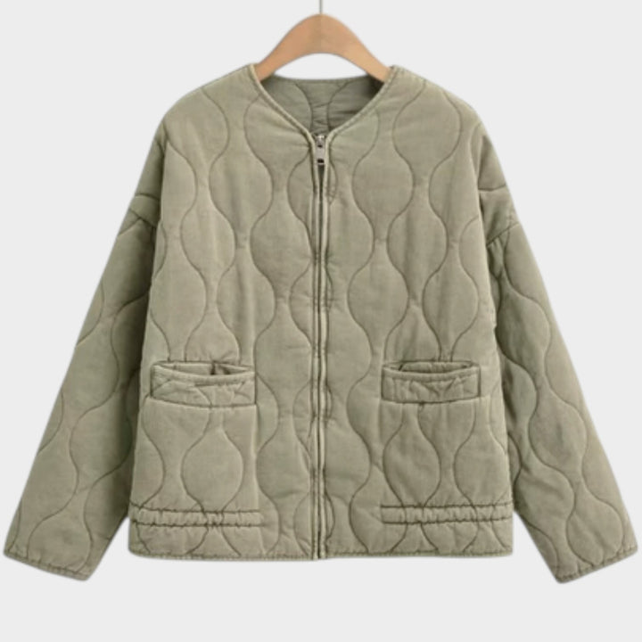 Women’s Cropped Quilted Jacket Tie Waist Pockets