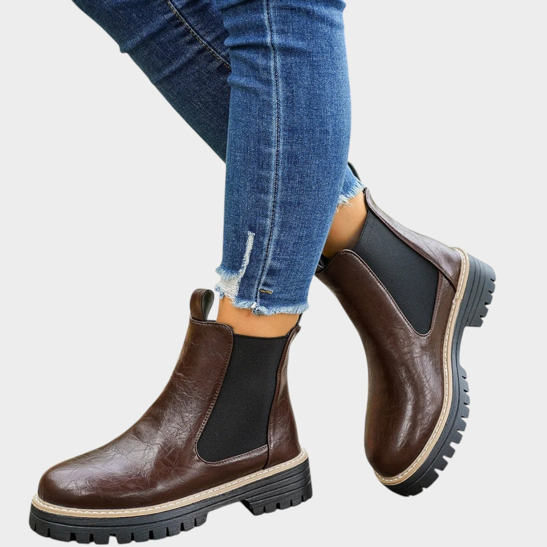 Leather Chunky Chelsea Boots with Elastic Panel