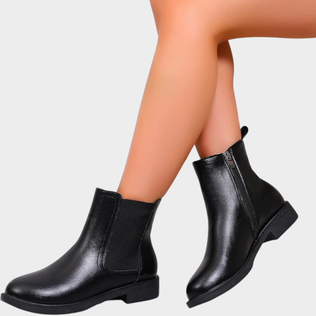 Leather Chelsea Boots with Side Zip &amp; Low Block Heel