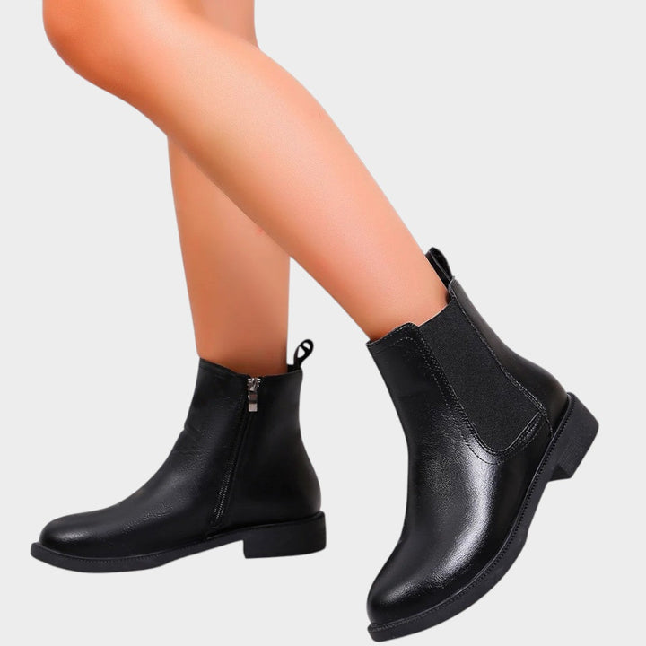 Leather Chelsea Boots with Side Zip &amp; Low Block Heel