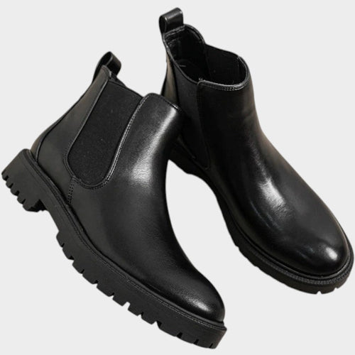 Platform Leather Chelsea Boots with Chunky Lug Sole