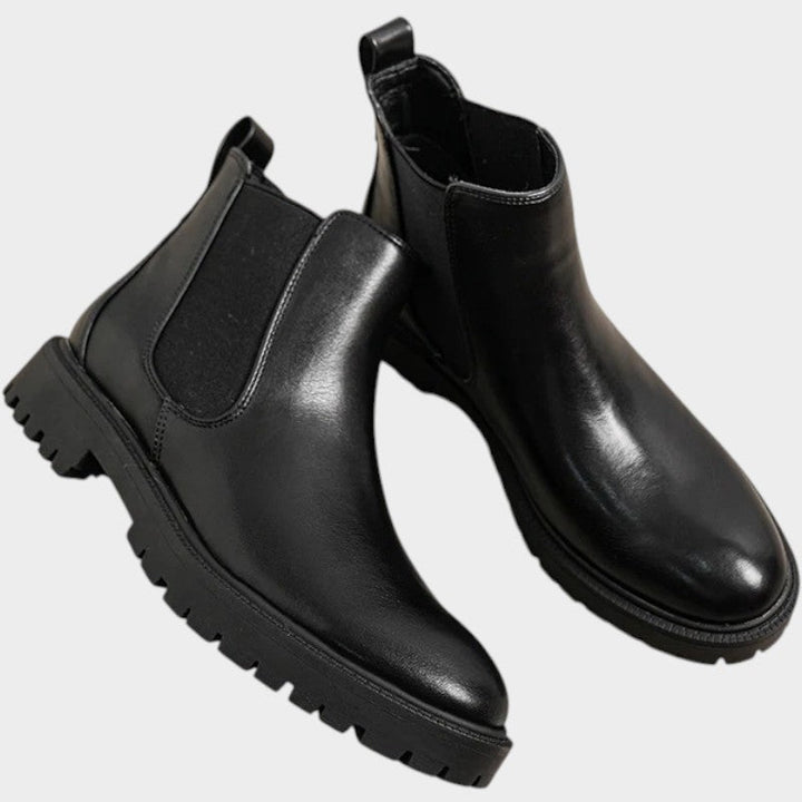 Platform Leather Chelsea Boots with Chunky Lug Sole