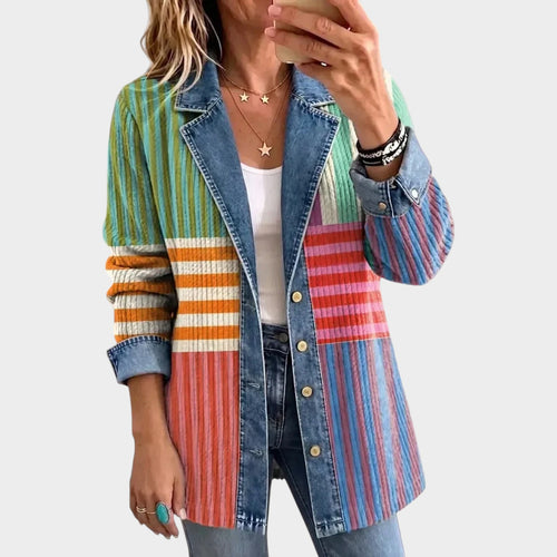 Women’s Denim Jacket Vintage Geometric Print