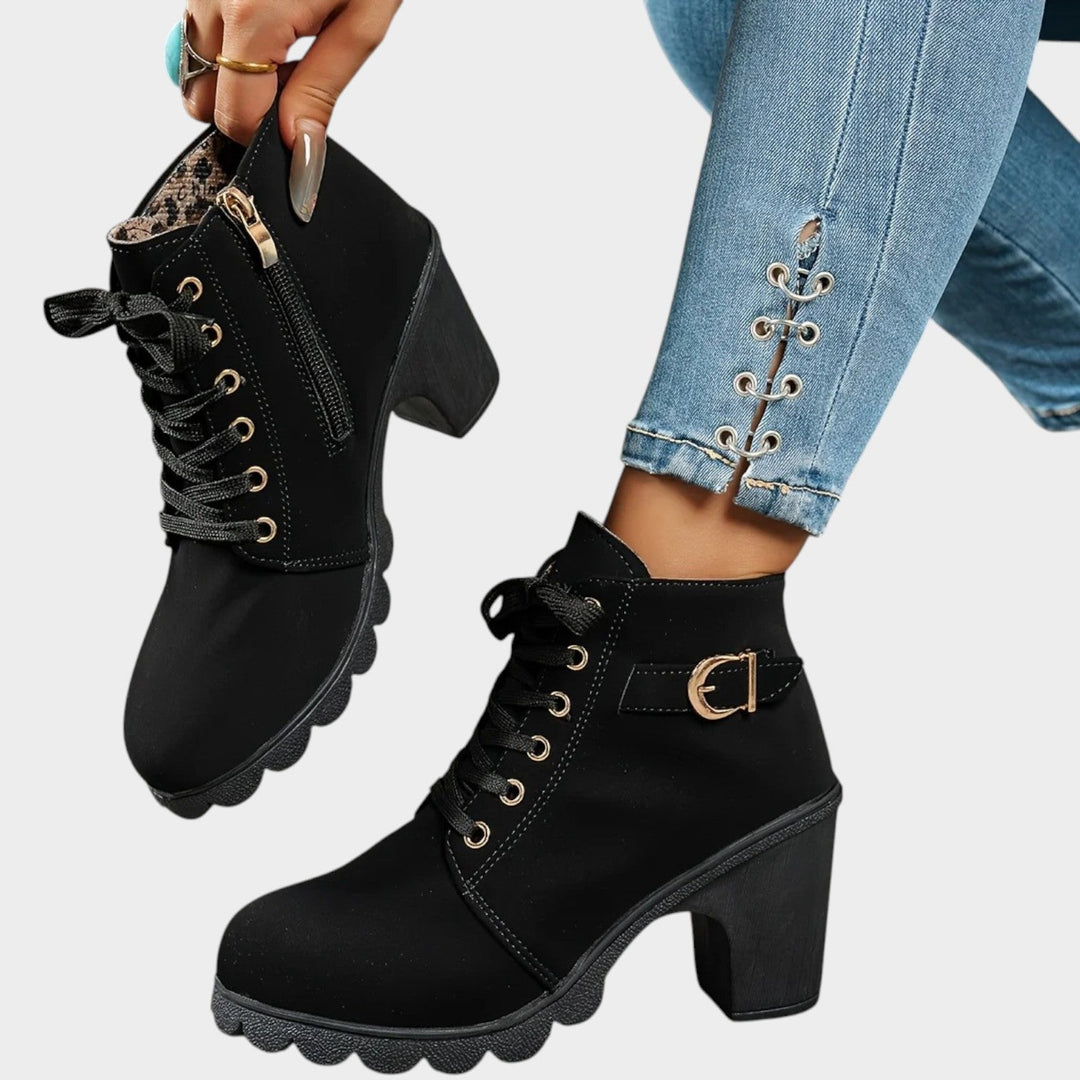 Chunky Block Heel Lace Up Ankle Boots