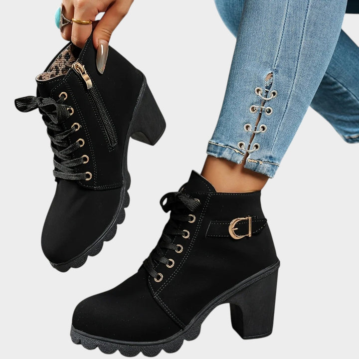 Chunky Block Heel Lace Up Ankle Boots