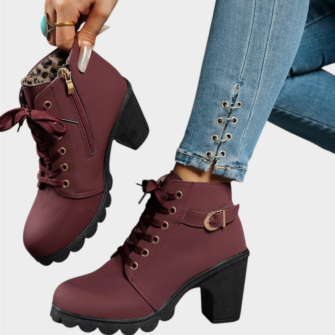 Chunky Block Heel Lace Up Ankle Boots