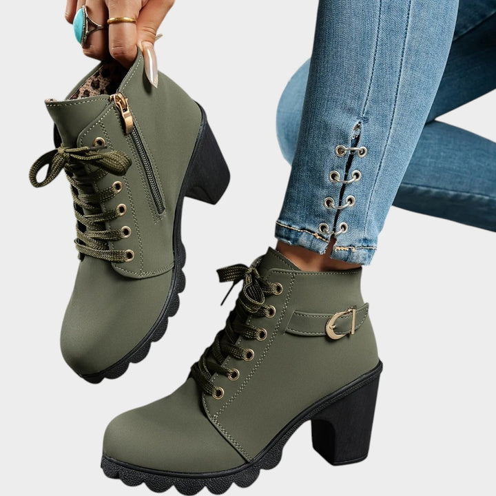 Chunky Block Heel Lace Up Ankle Boots