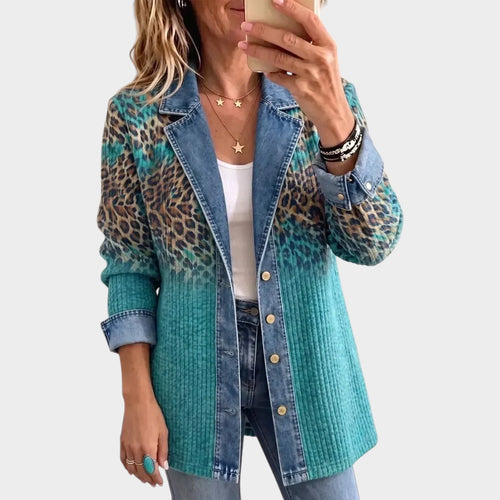 Women’s Leopard Denim Jacket Elegant Retro Style