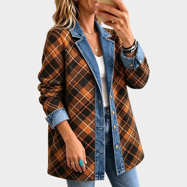 Women’s Vintage Denim Jacket Block Print Casual Style