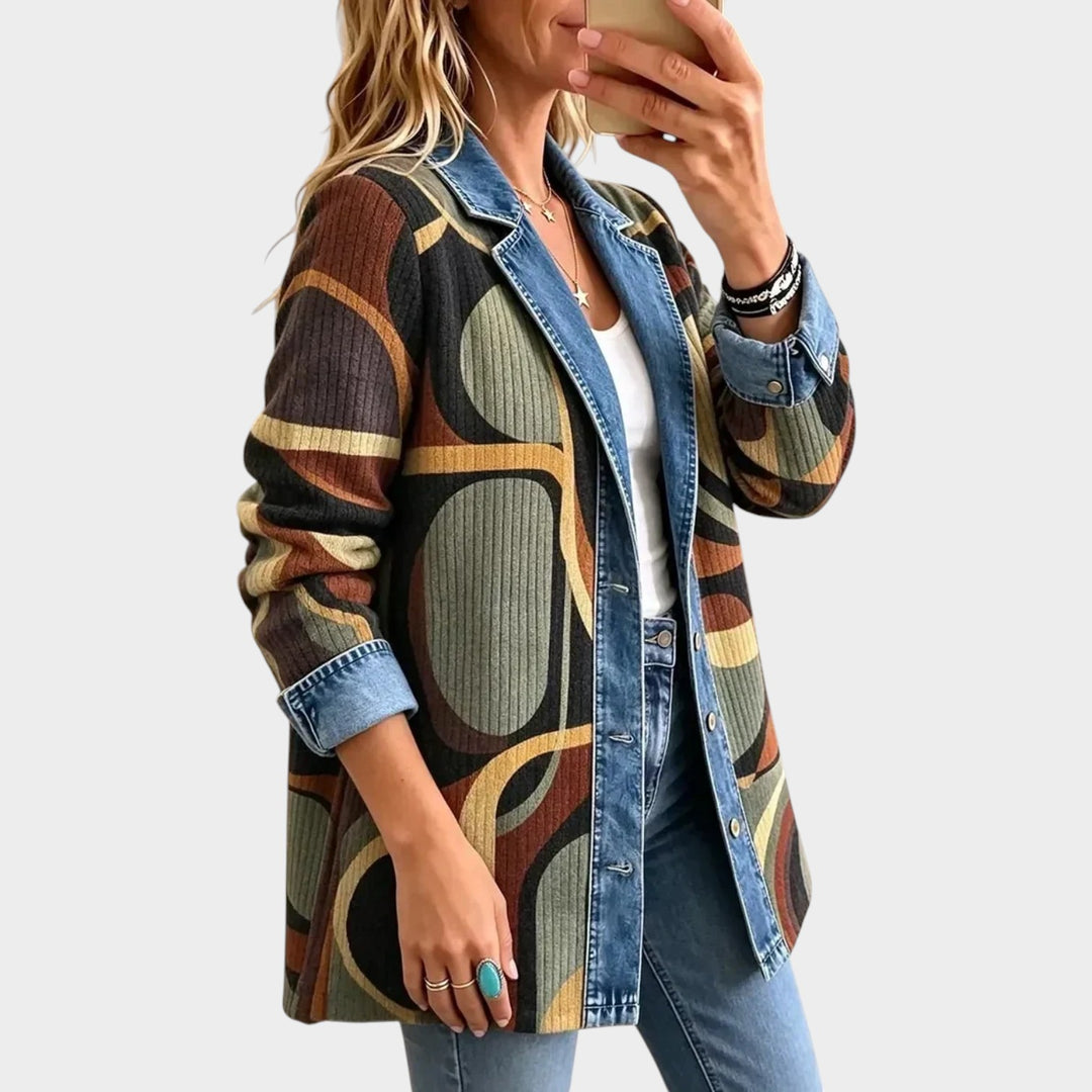 Women’s Abstract Denim Jacket Vintage Artistic Style