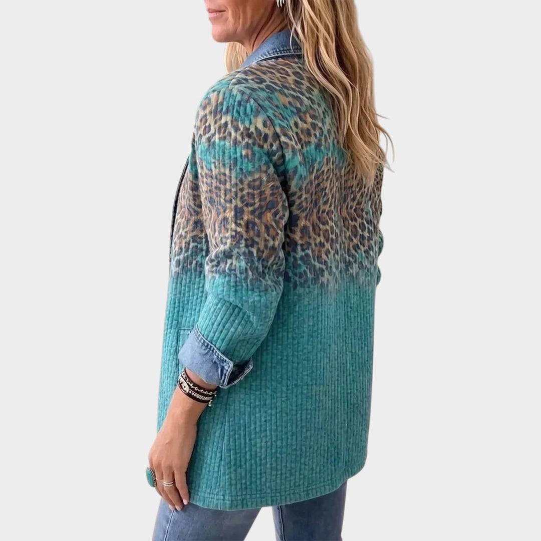Women’s Leopard Denim Jacket Elegant Retro Style