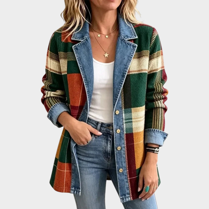 Women’s Plaid Denim Jacket Vintage Casual Style
