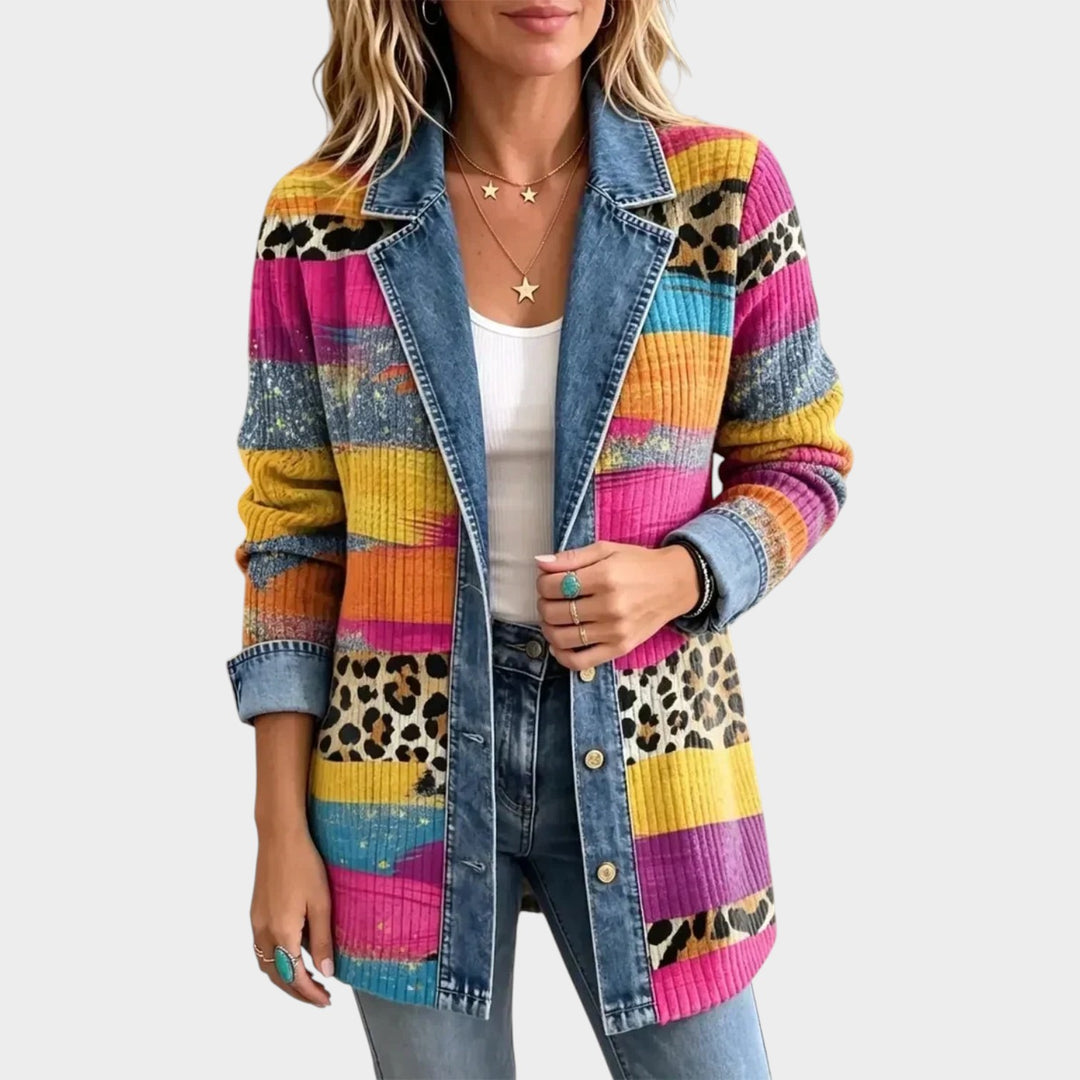 Women’s Vintage Denim Jacket Leopard Print Design