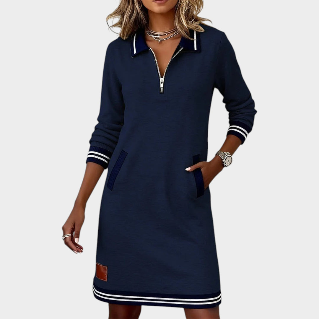 Women’s Polo Collar Shift Dress Half Zip