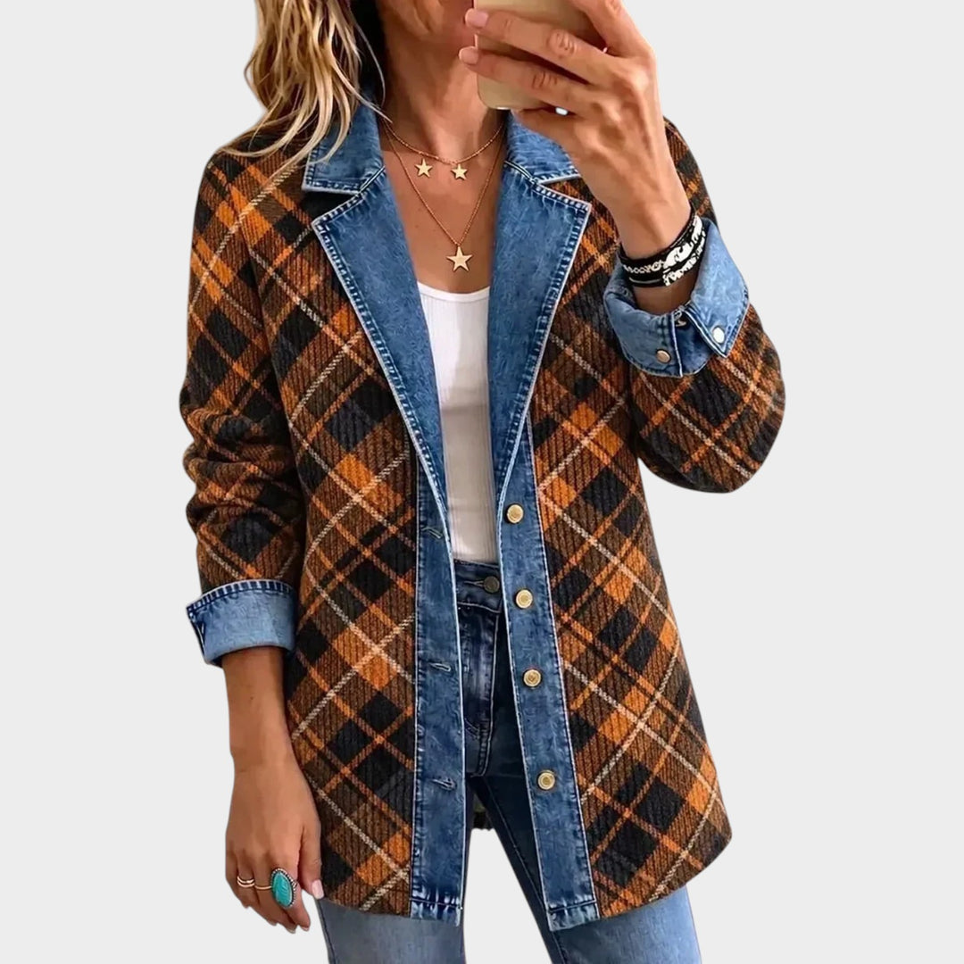 Women’s Vintage Denim Jacket Block Print Casual Style