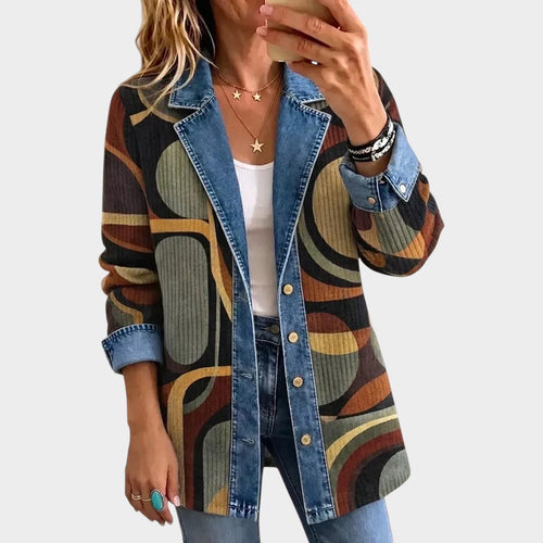 Women’s Abstract Denim Jacket Vintage Artistic Style