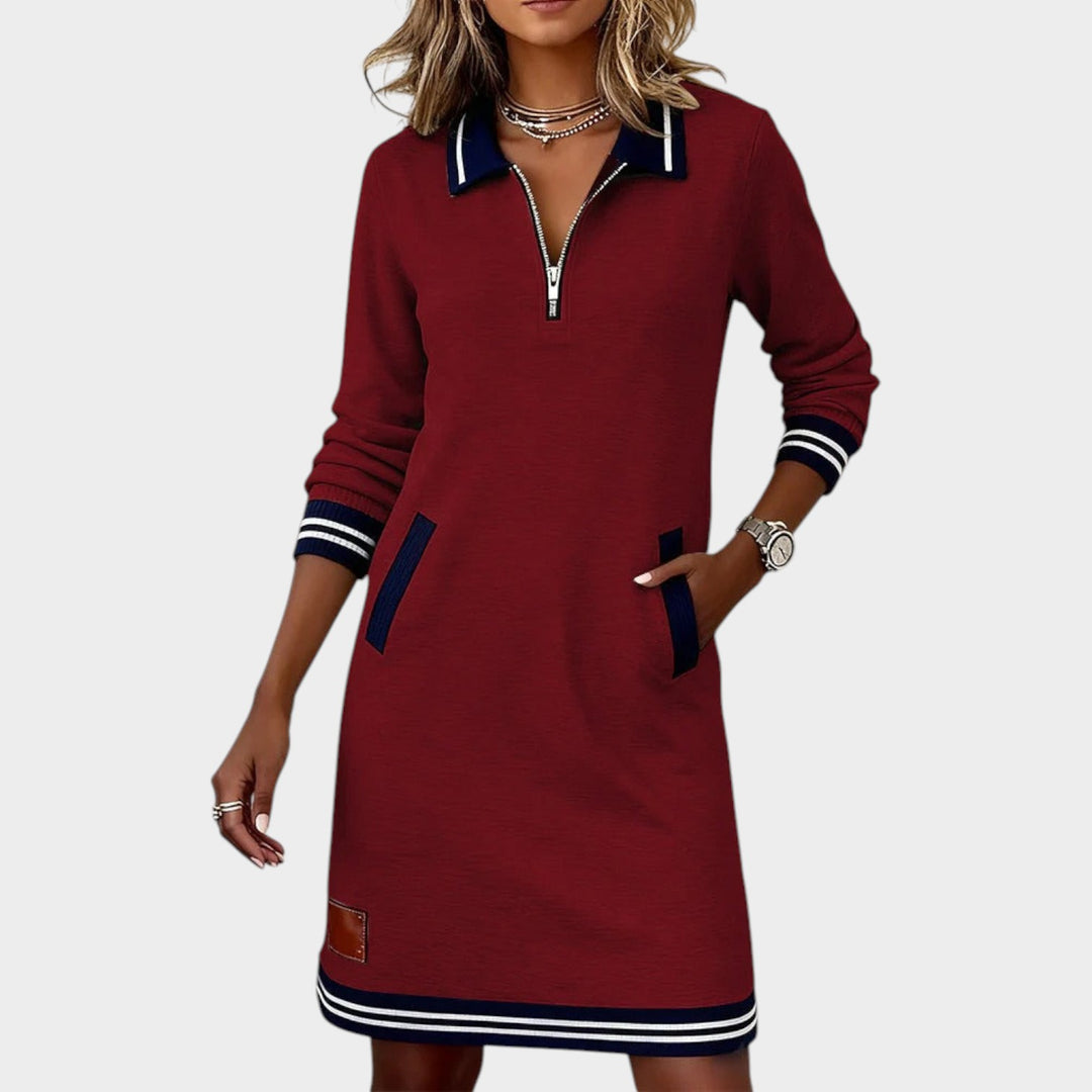 Women’s Polo Collar Shift Dress Half Zip