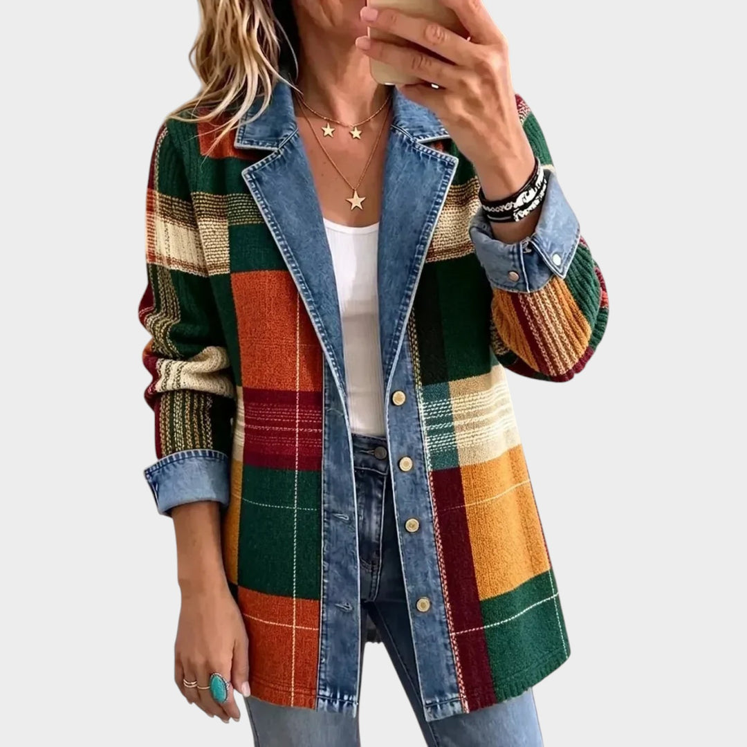 Women’s Plaid Denim Jacket Vintage Casual Style
