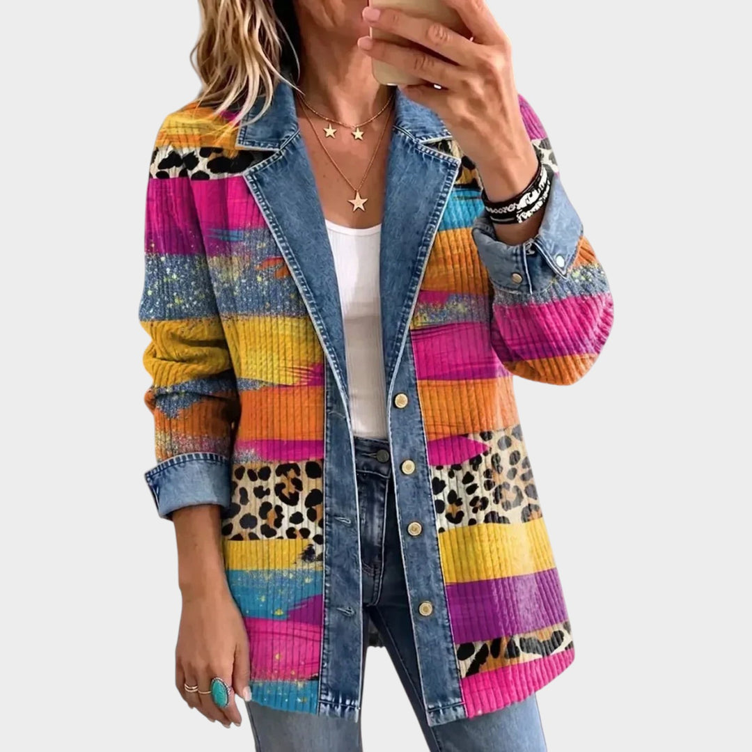 Women’s Vintage Denim Jacket Leopard Print Design