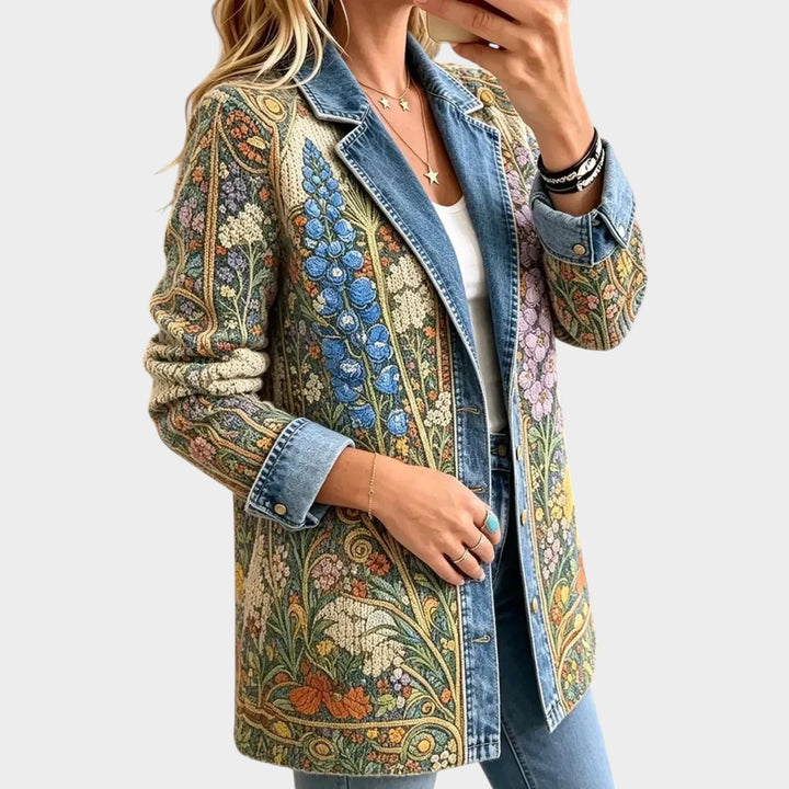 Women’s Floral Denim Jacket Vintage Print Casual Style