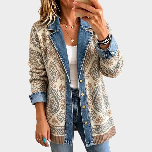 Women’s Denim Jacket Ethnic Patchwork Vintage Style