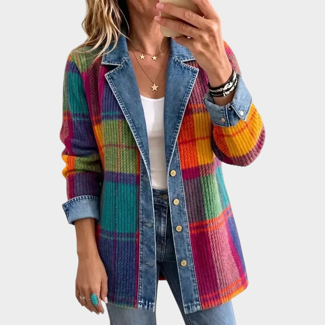 Women’s Plaid Denim Jacket Vintage Patchwork Elegant Style