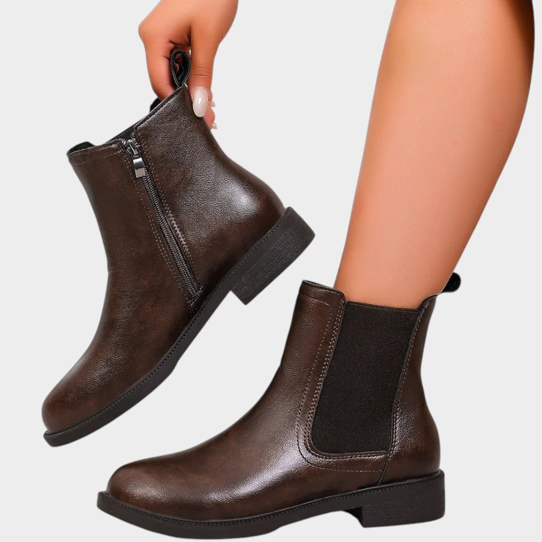 Leather Chelsea Boots with Side Zip &amp; Low Block Heel