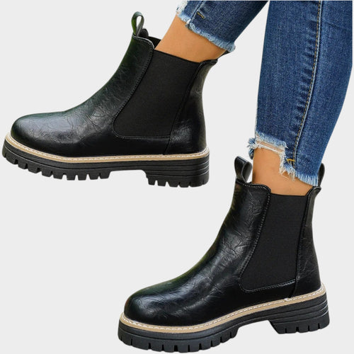 Leather Chunky Chelsea Boots with Elastic Panel