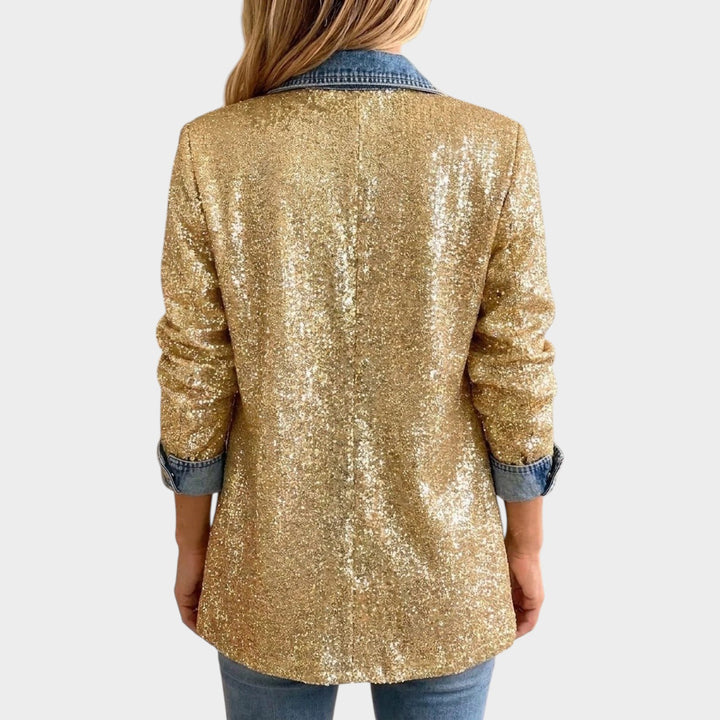Women’s Denim Jacket Gold Glitter Detail Statement Style