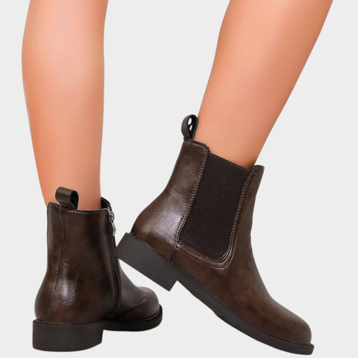 Leather Chelsea Boots with Side Zip &amp; Low Block Heel