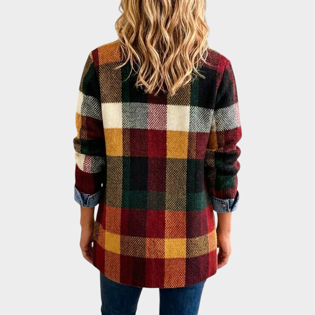 Women’s Checkered Denim Jacket Color Block Style