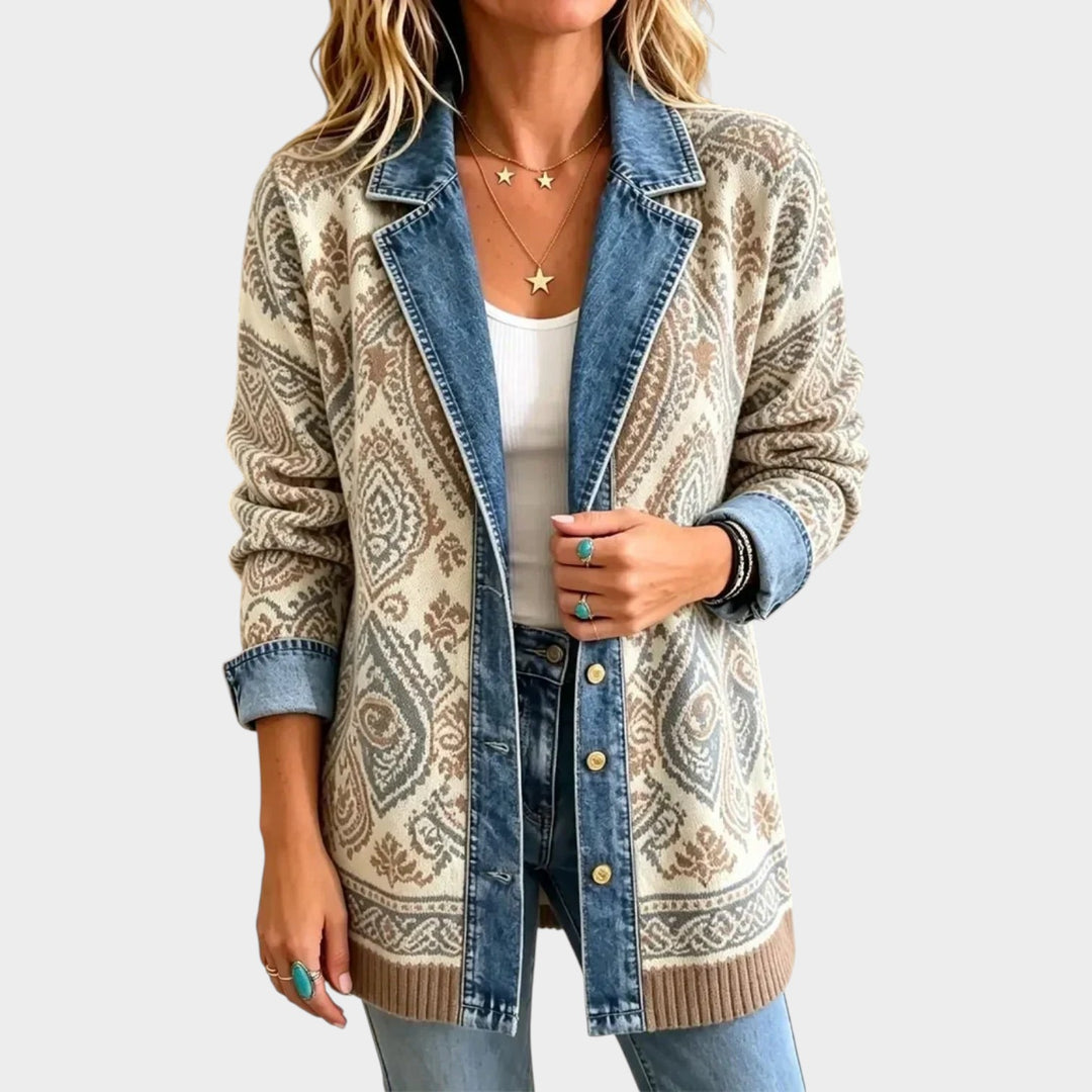 Women’s Denim Jacket Ethnic Patchwork Vintage Style