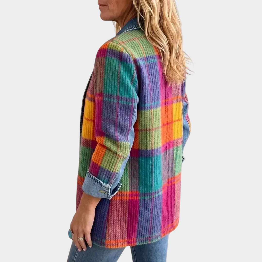 Women’s Plaid Denim Jacket Vintage Patchwork Elegant Style
