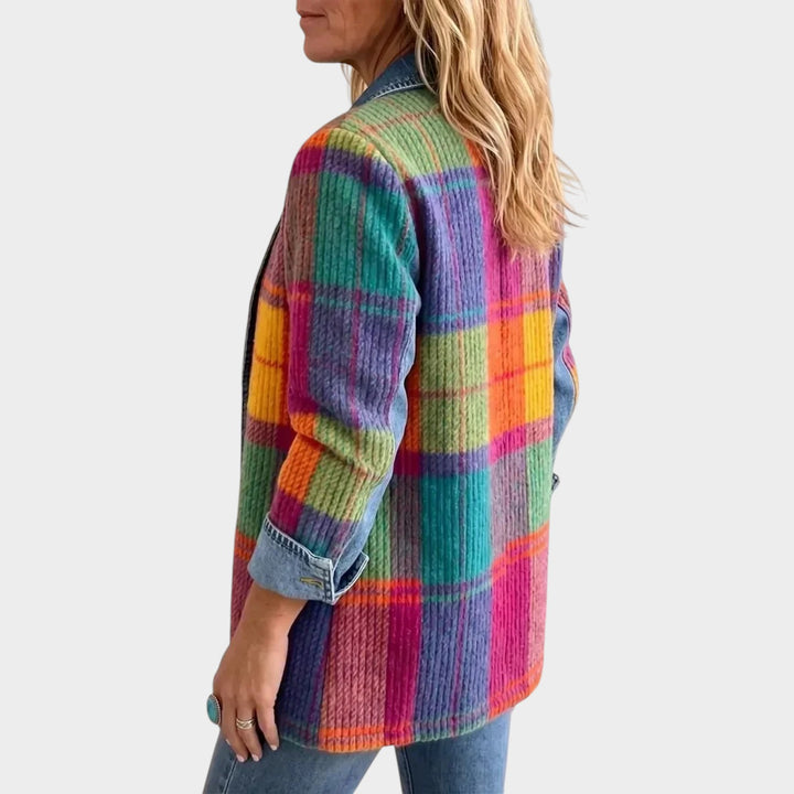 Women’s Plaid Denim Jacket Vintage Patchwork Elegant Style