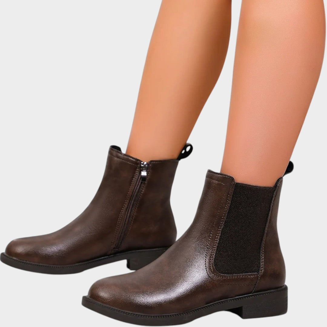 Leather Chelsea Boots with Side Zip &amp; Low Block Heel