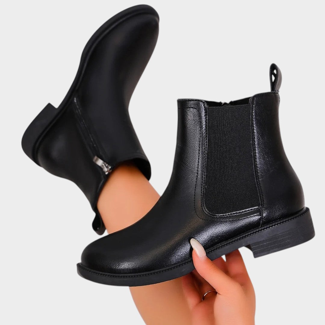 Leather Chelsea Boots with Side Zip &amp; Low Block Heel
