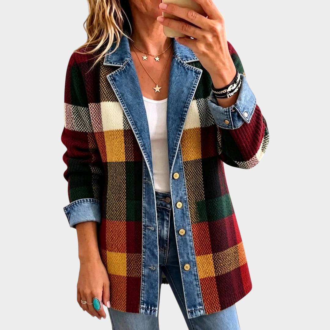 Women’s Checkered Denim Jacket Color Block Style