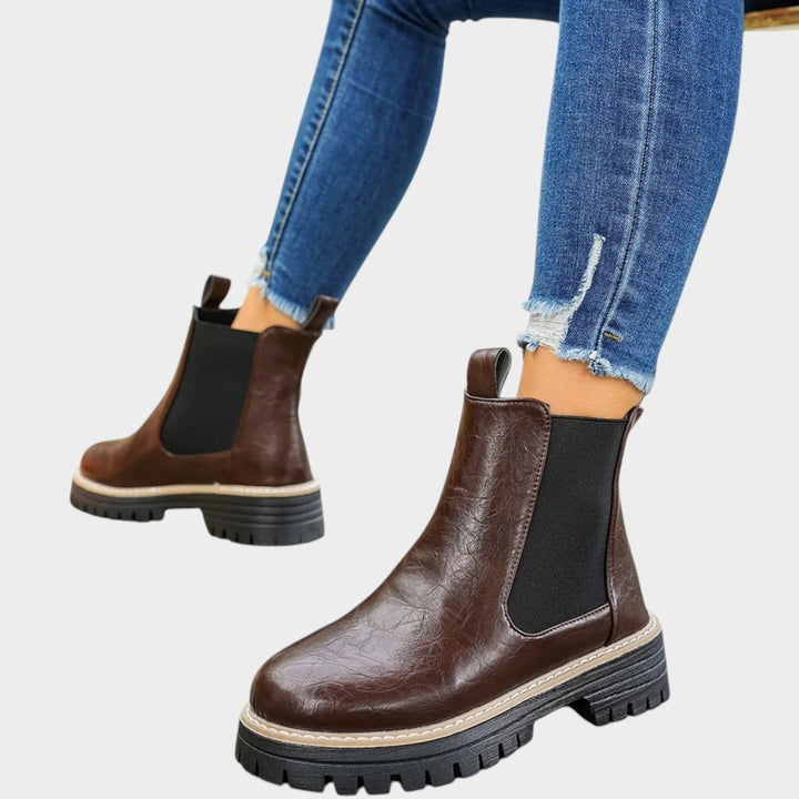 Leather Chunky Chelsea Boots with Elastic Panel