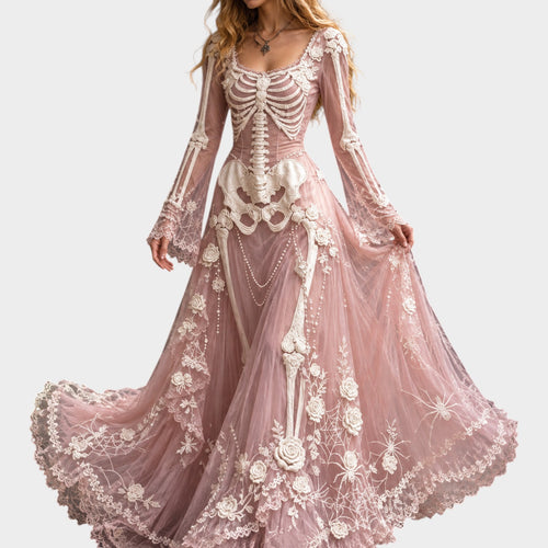 Women's Maxi Dress Skeleton Print Gothic Style