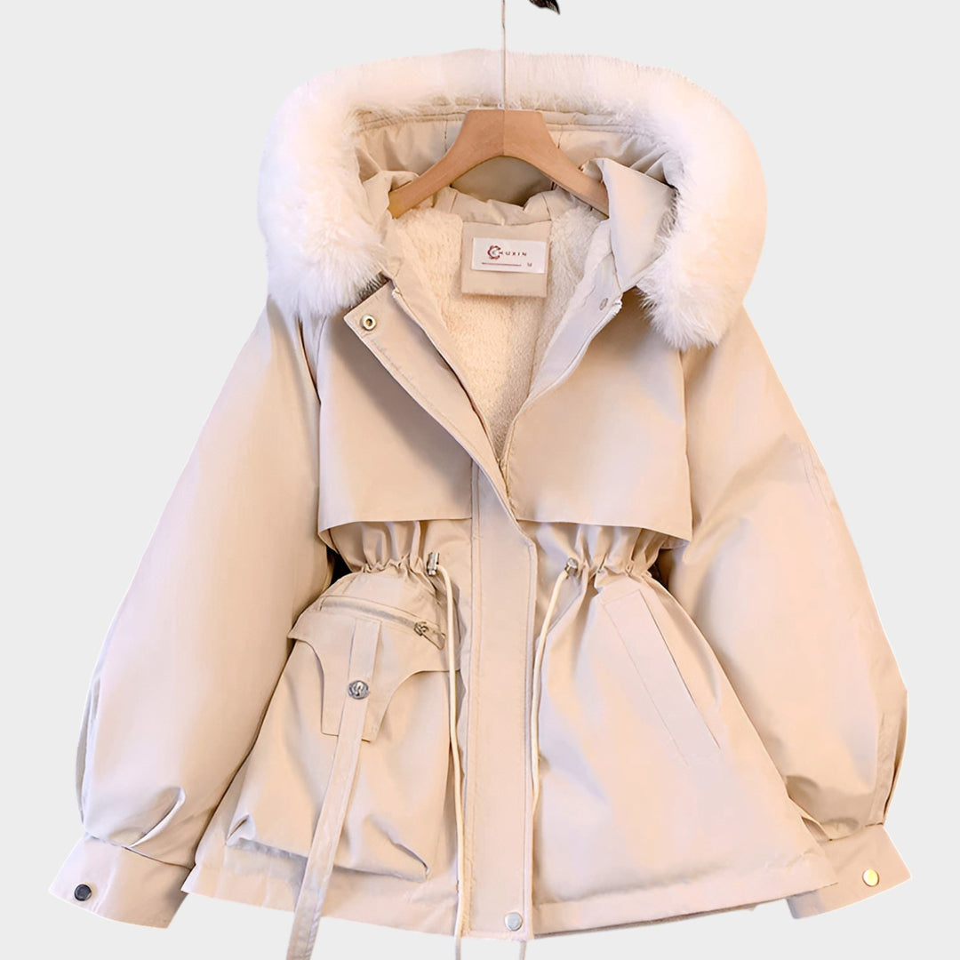 Women’s Hooded Parka Jacket Faux Fur Trim Drawstring Waist