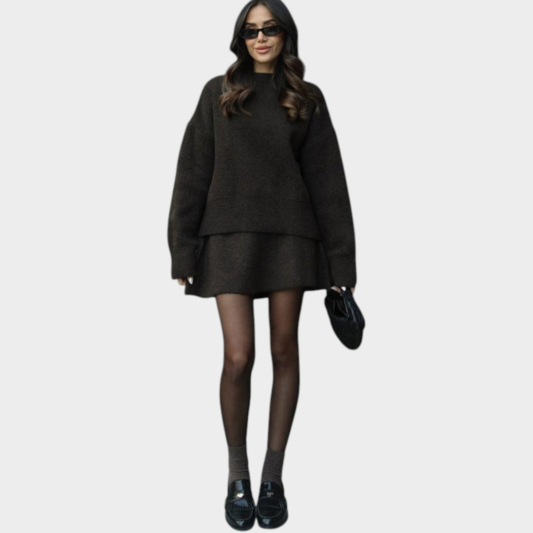 Women’s Two Piece Set Ribbed Knit Jumper and Skirt