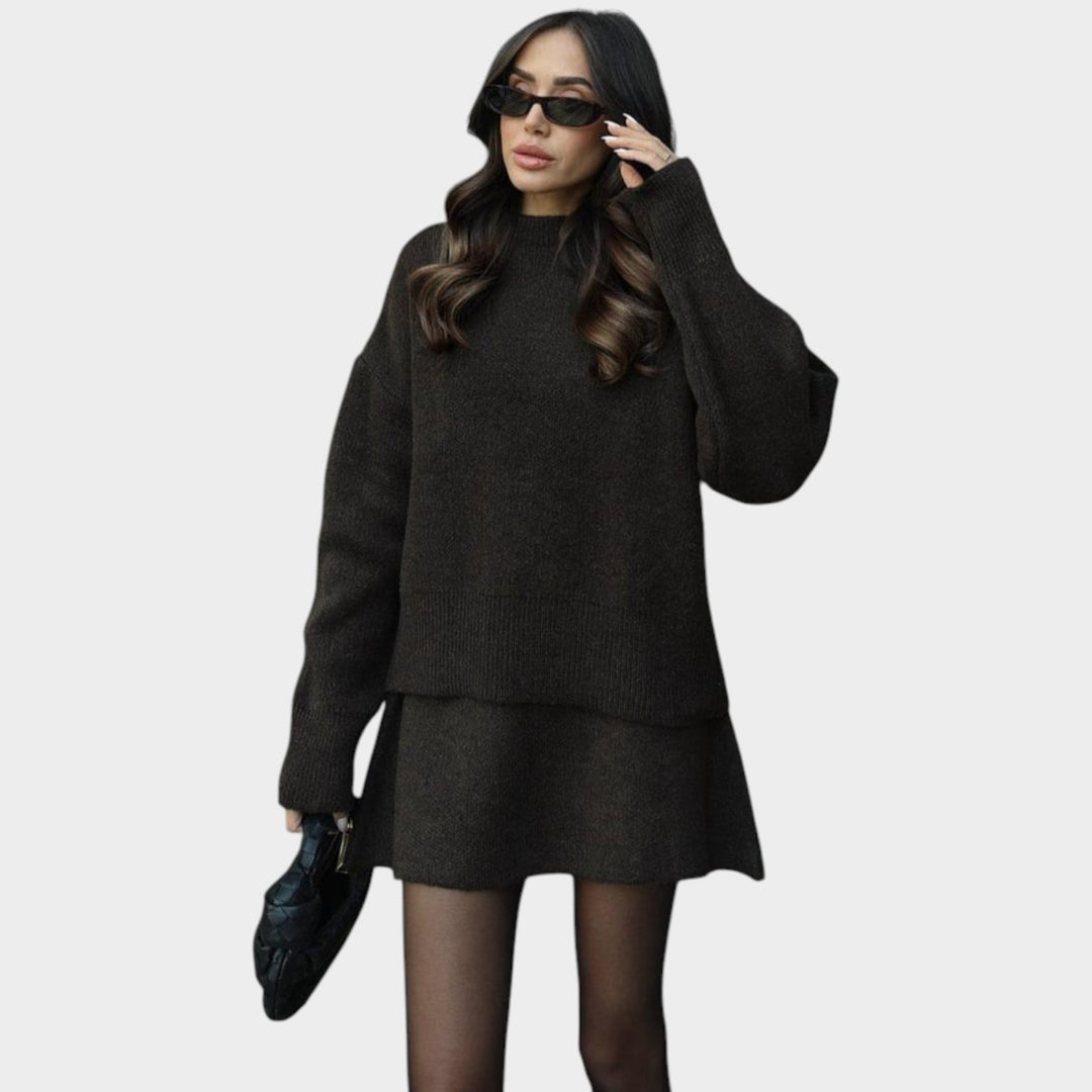 Women’s Two Piece Set Ribbed Knit Jumper and Skirt