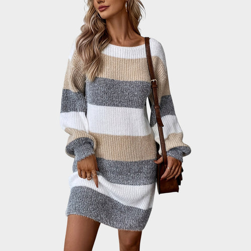 Women's Sweater Dress Mini Striped Long Sleeve Knit