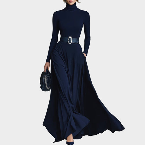 Women's Knit Dress Maxi Turtleneck Belted